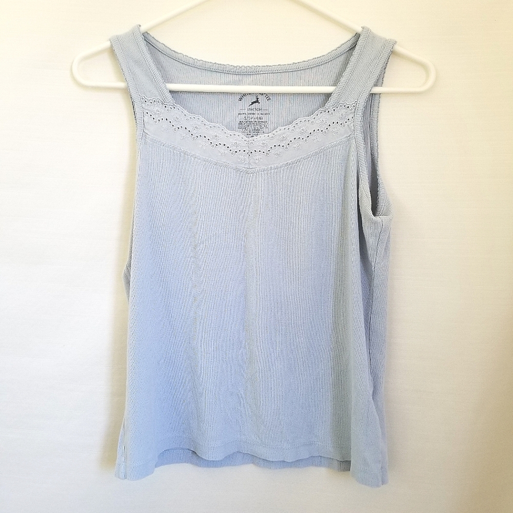 White Stag Light Blue Pointelle Lace Trim Tank Top Sm. Cotton